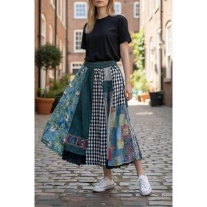 NWT Buykud  patchwork 100% linen maxi Skirt size Xl